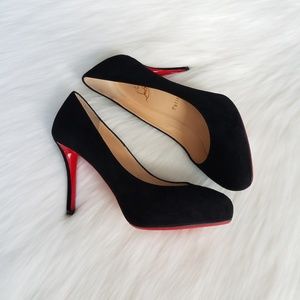 Christian Louboutin Black Suede Round Toe Pumps